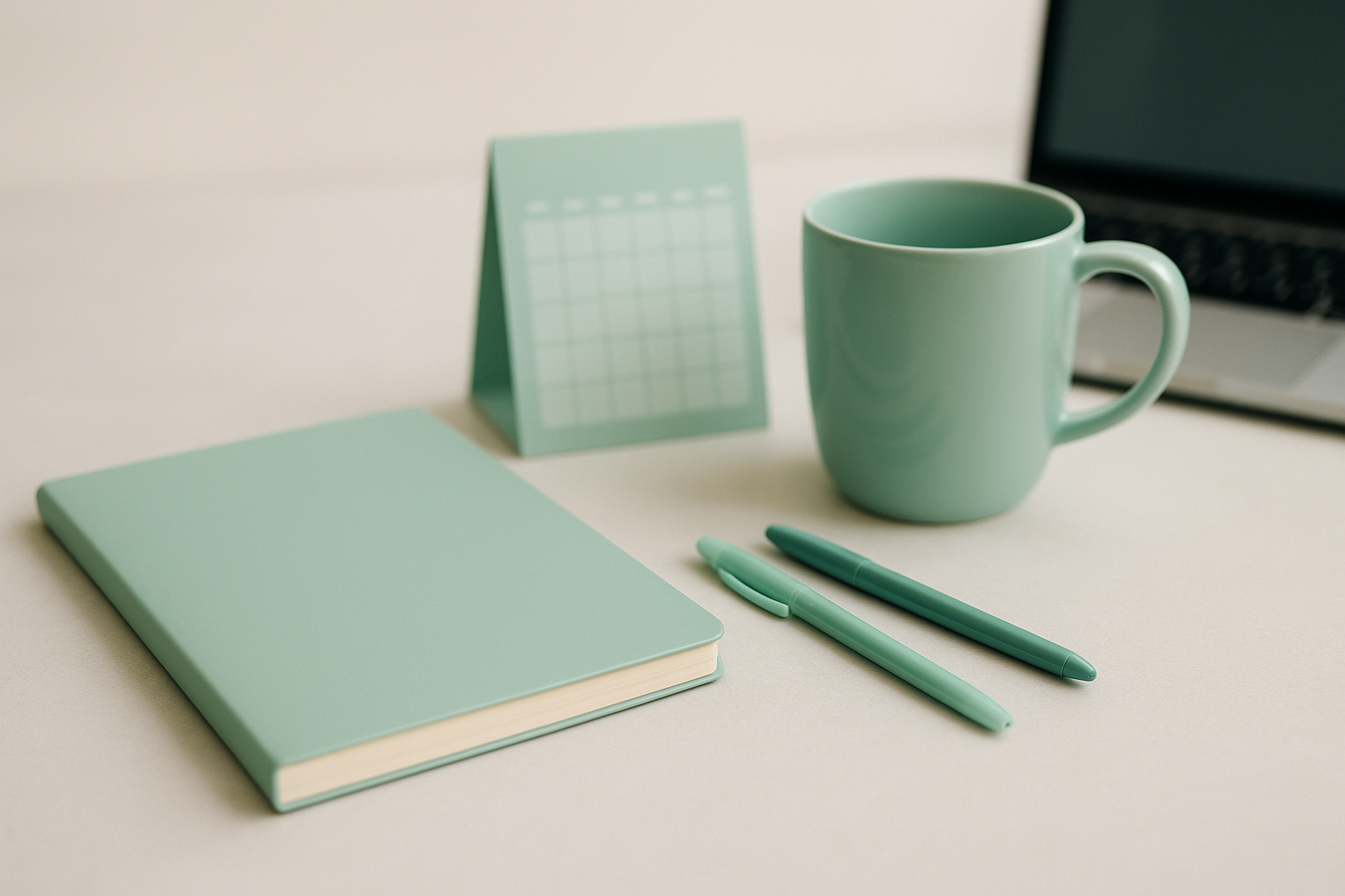 Objetos de estudio en tonos mint para planificar la preparación de Administrativo del Estado