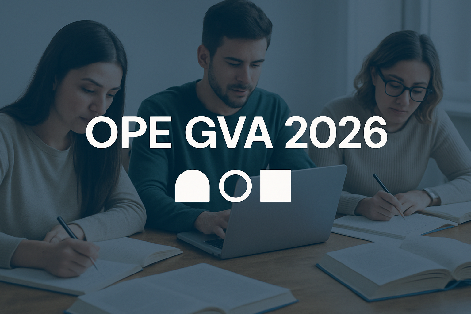 Portada OPE GVA 2026 con opositores estudiando y titular centrado