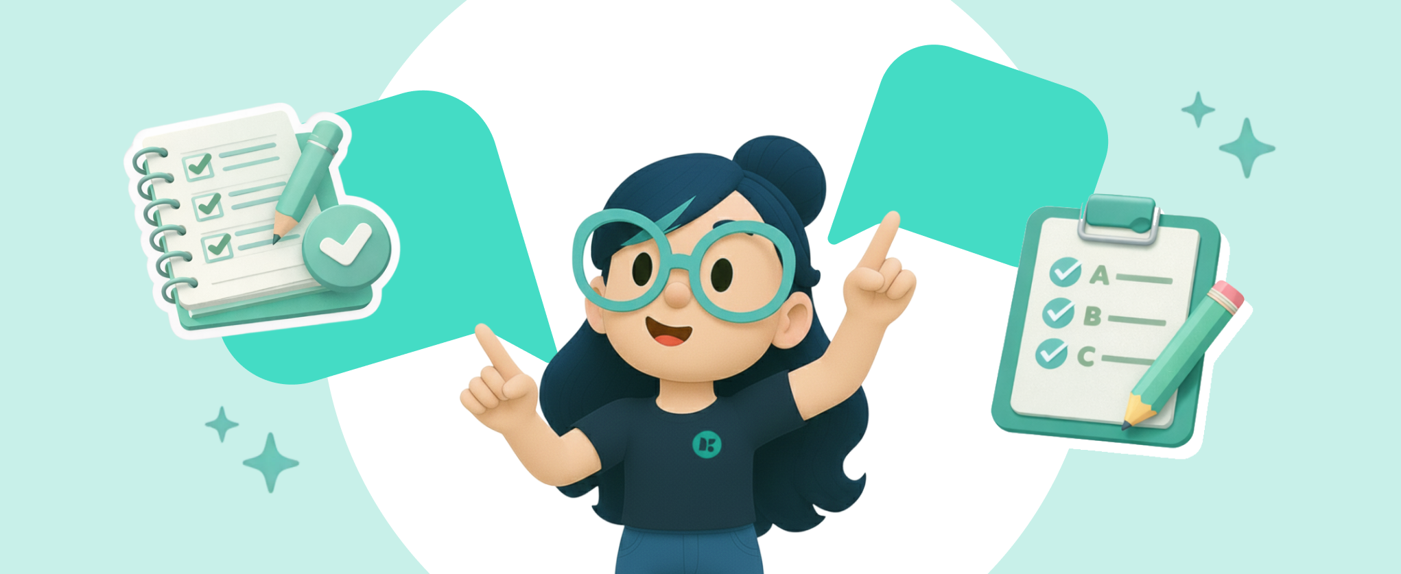 Sofía de GoKoan rodeada de exámenes y libretas.