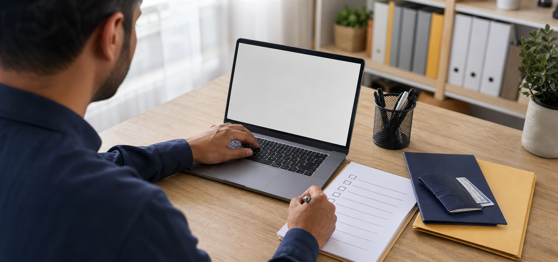 Persona preparando la documentación de una solicitud