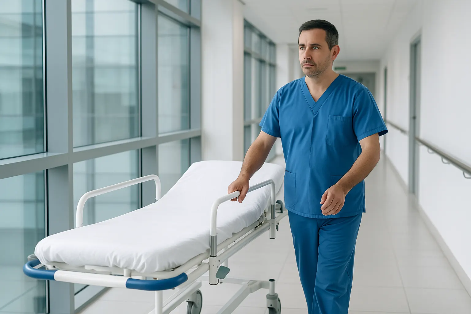 Celadores del SERMAS en un hospital de la Comunidad de Madrid