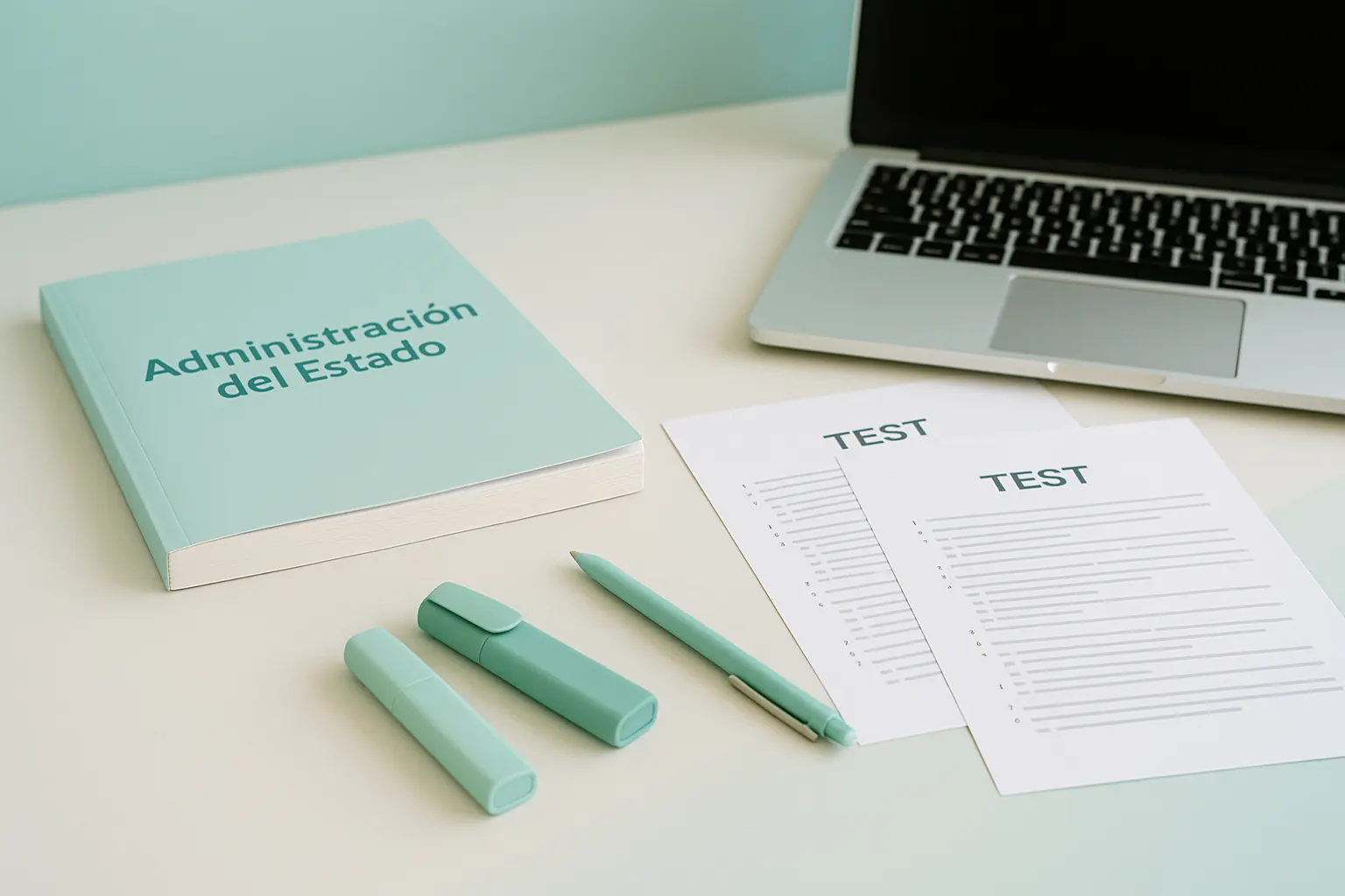 Material de estudio de Administrativo del Estado en un escritorio, estilo GoKoan