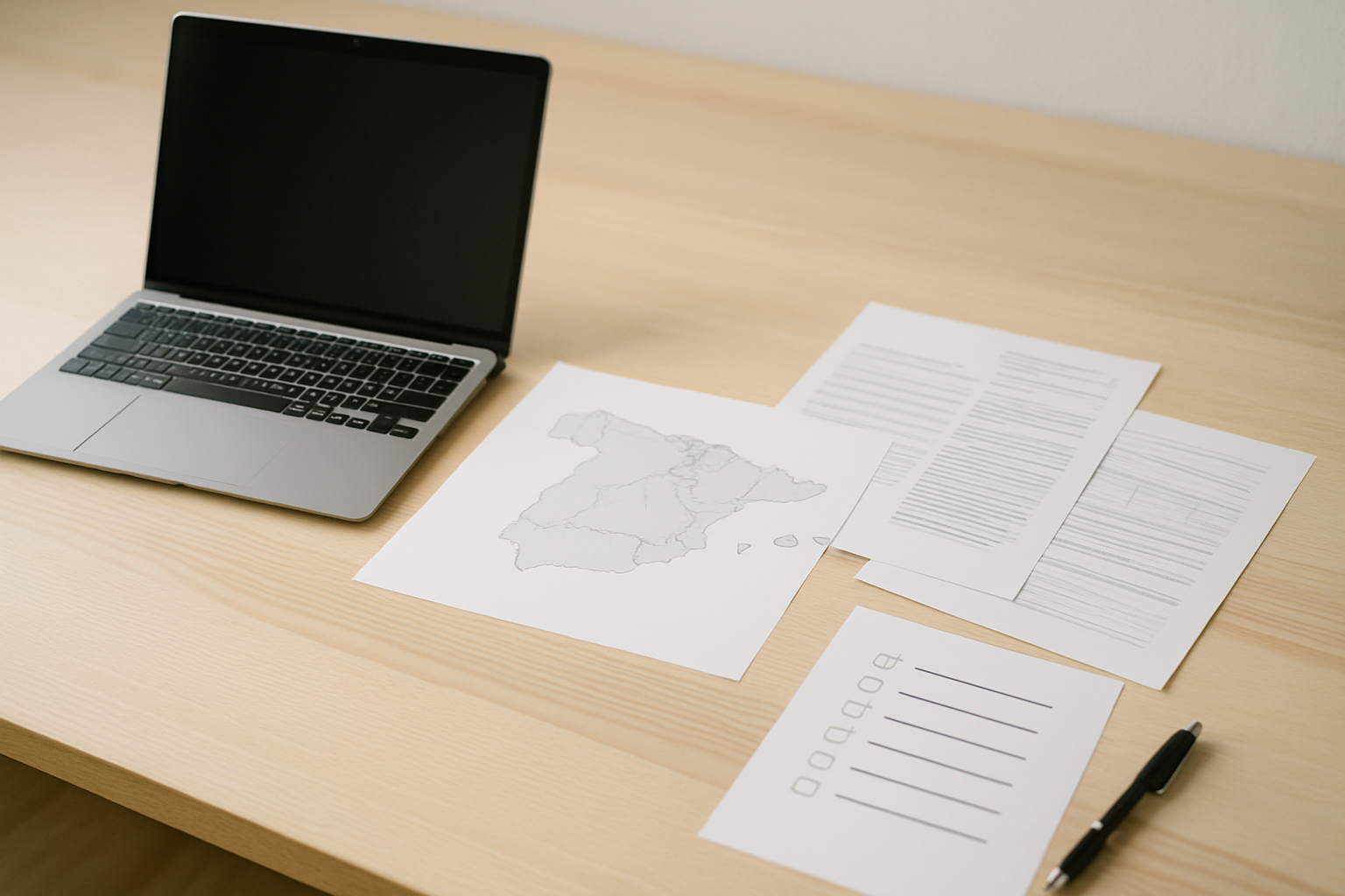 Mesa de trabajo con mapa y lista de preferencias para elegir destinos de Agente de Hacienda