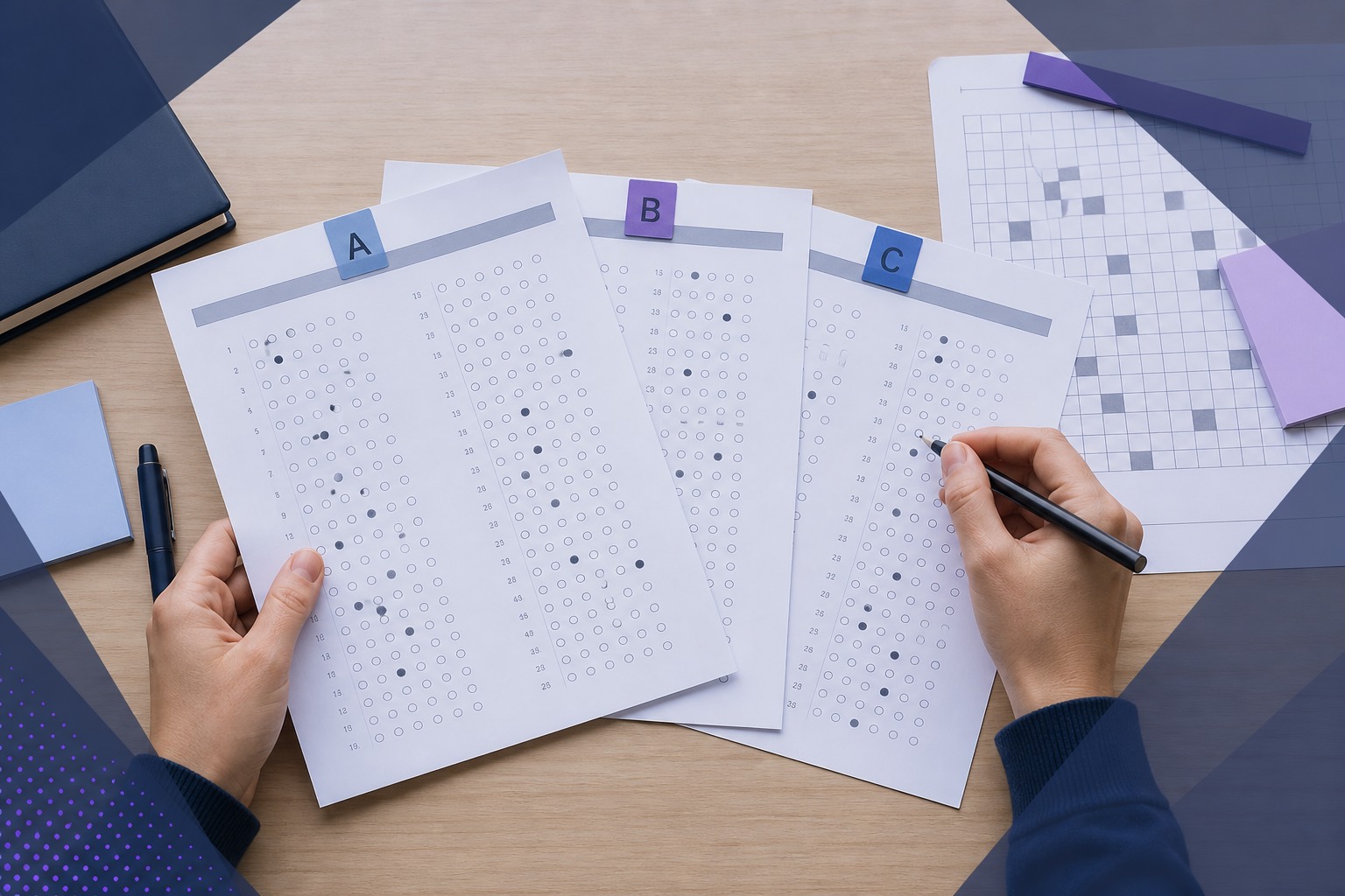 Plantillas de respuestas de los modelos A, B y C de un examen tipo test