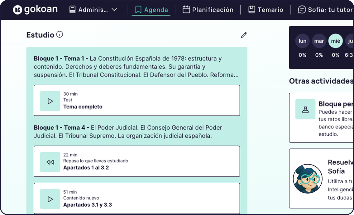 Imagen de la agenda de la aplicación GoKoan.